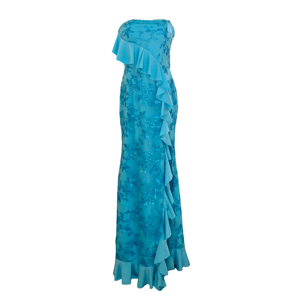 Turquoise Blue Floral Strapless Maxi Dress | Semi Formal & Resort | AUVORA Turquoise Blue Floral Strapless Maxi Dress | Semi Formal & Resort | AUVORA