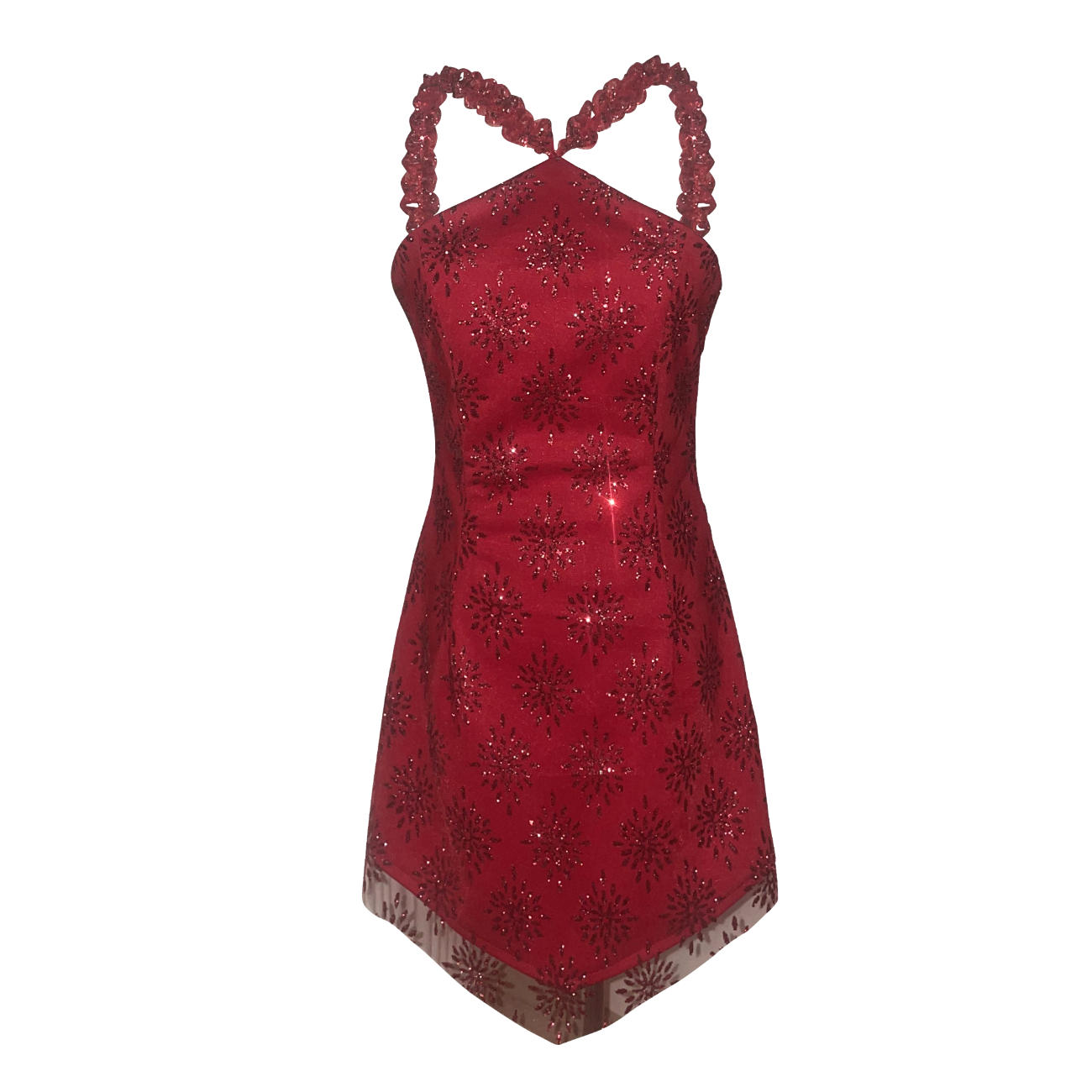 AUVORA Red Diamond Sparkly Halter Holiday Christmas Mini Dress