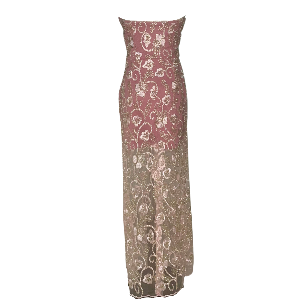 AUVORA Pink Metallic Floral Mauve Maxi Celestial Dress