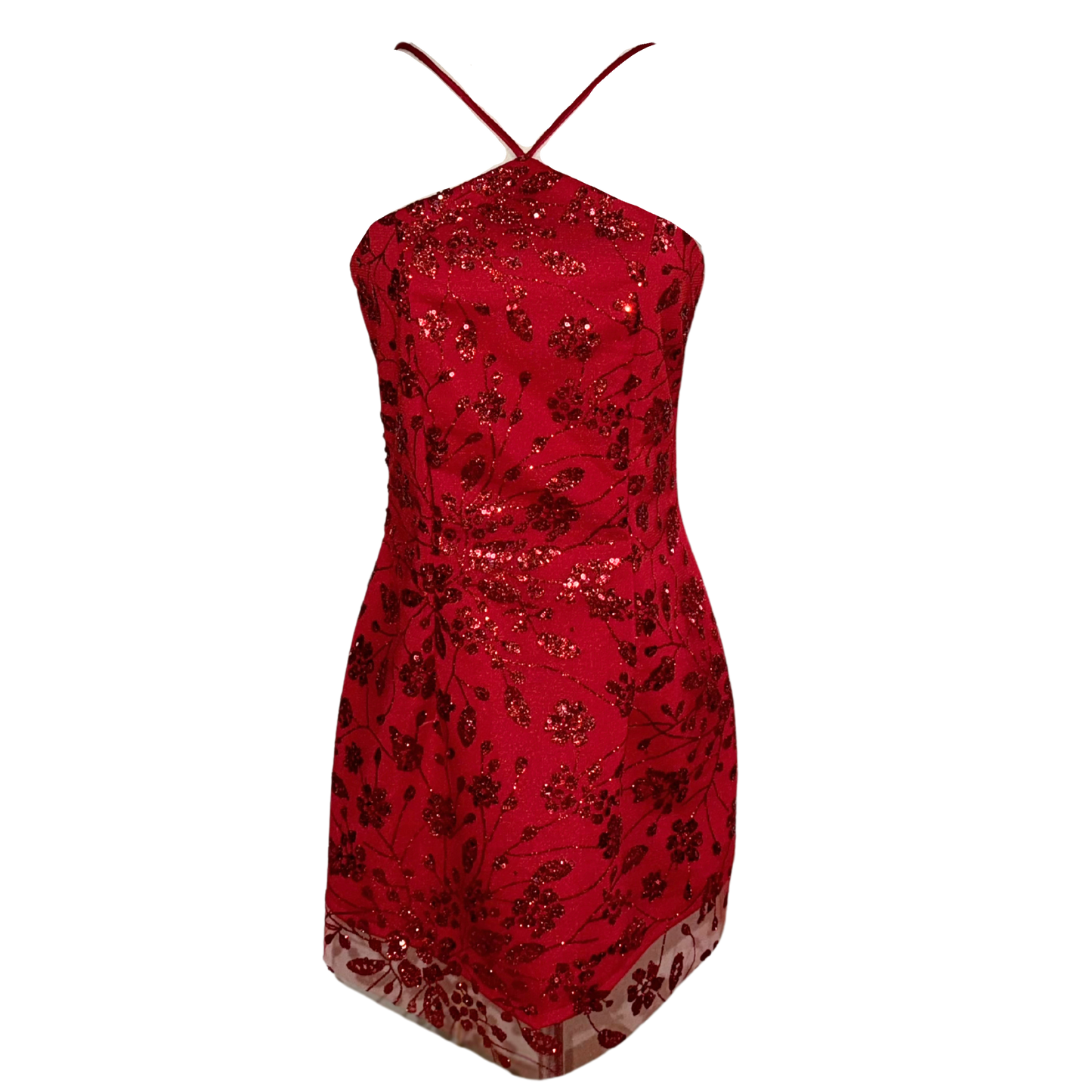 AUVORA Red Floral Halter Holiday Christmas Mini Dress