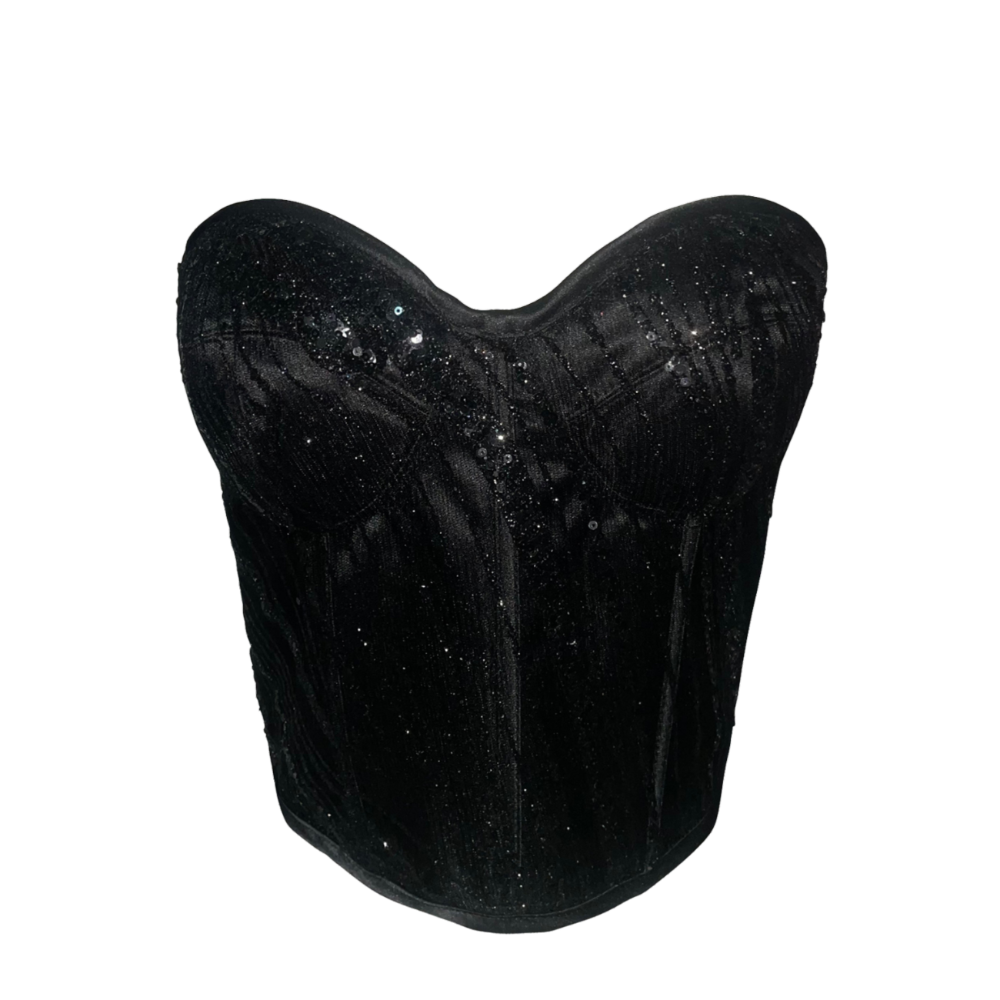 AUVORA Black Sequins Bustier Luxury Corset Top