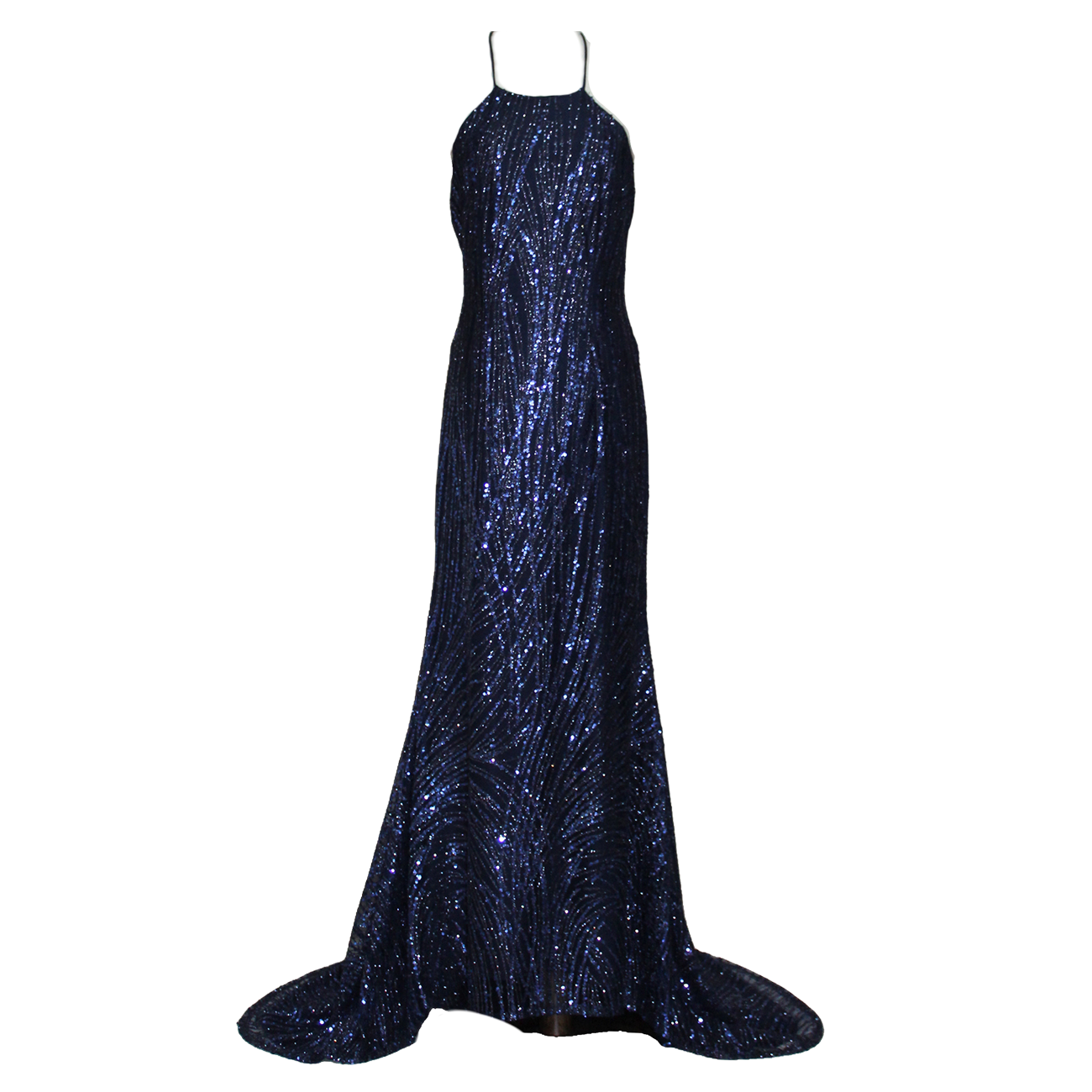 AUVORA Midnight Navy Blue Halter Low Back Luxury Gown