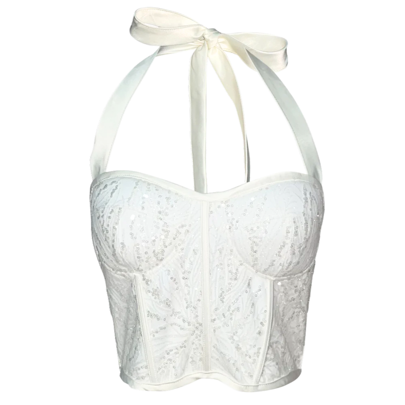 AUVORA White Sequins Sparkly Luxury Corset Halter Top