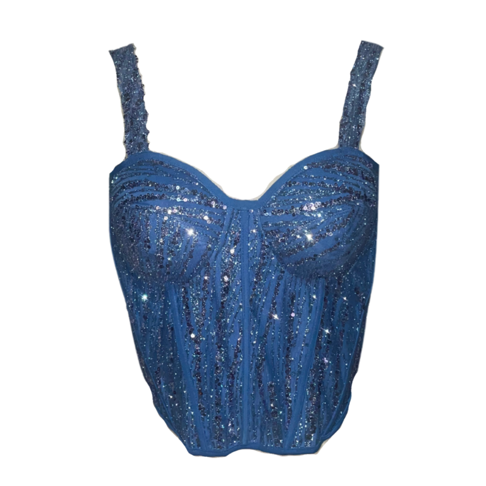 AUVORA Royal Blue Sequins Corset Top