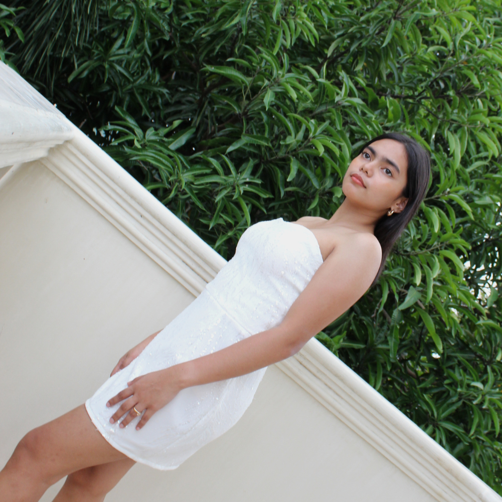 AUVORA White Strapless Sequins Mini Luxury Dress