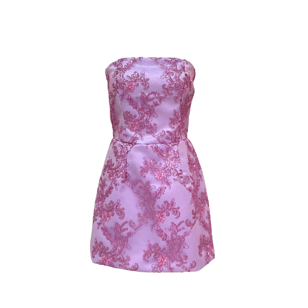 AUVORA Lavender Purple Floral Applique Elegant Formal Mini Dress