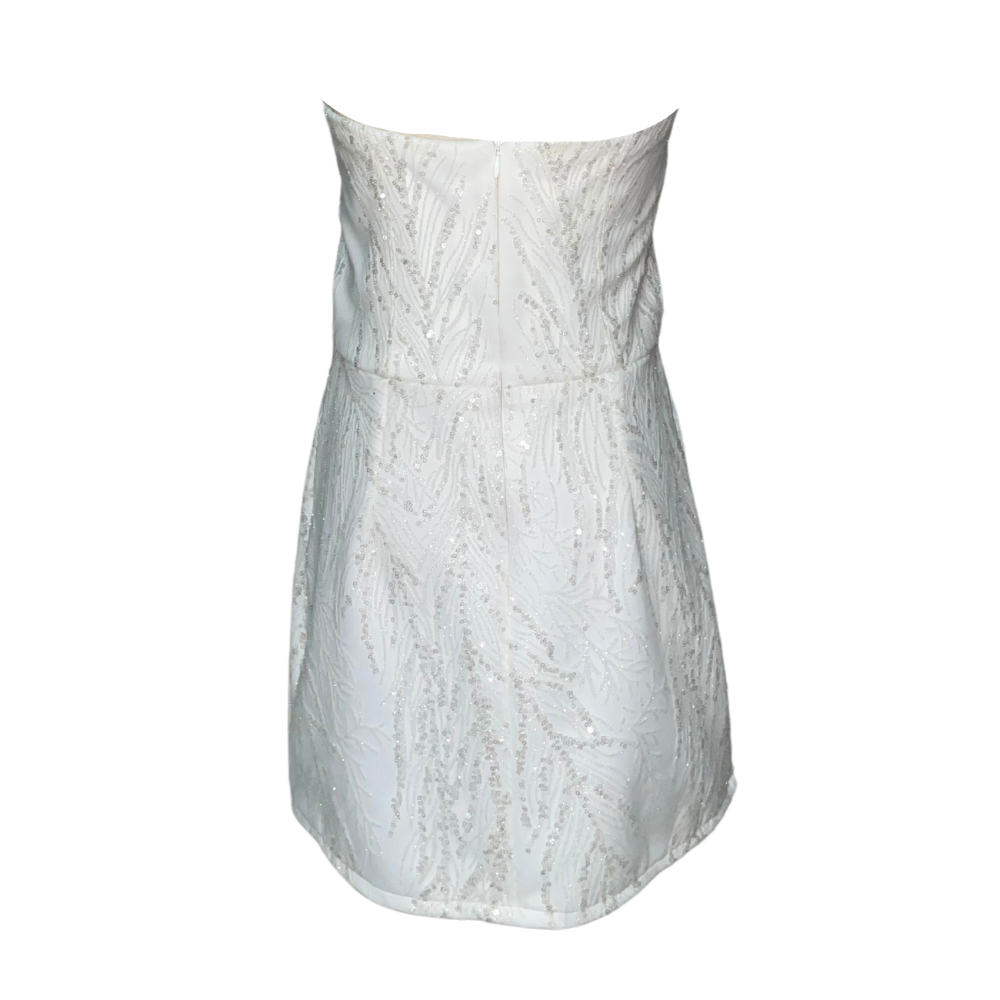 AUVORA White Sequin NYE Holiday Strapless Mini Dress Back
