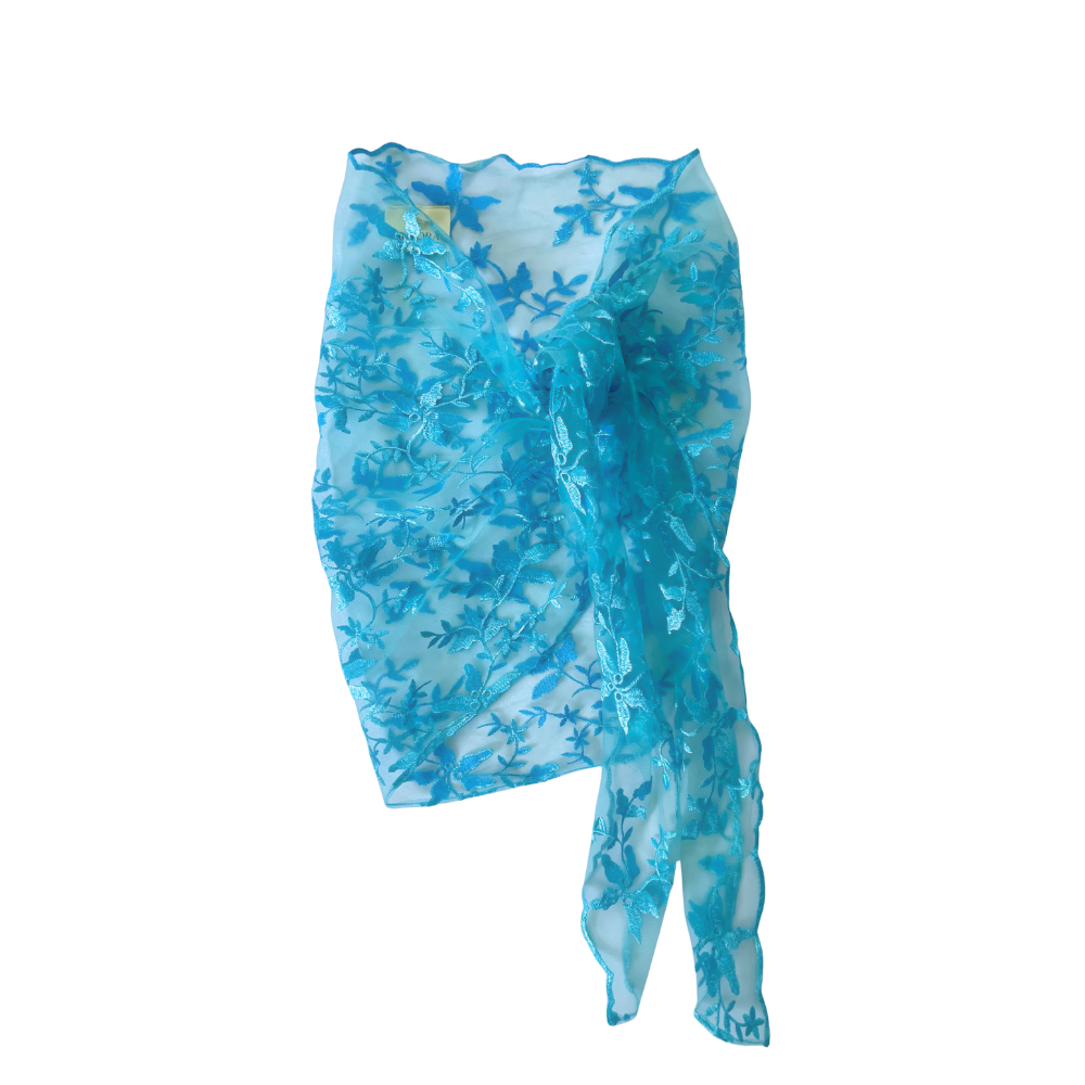 AUVORA Baby Blue Floral Resort Beach Swim Coverup Skirt