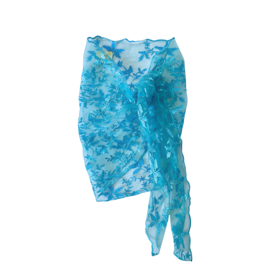 AUVORA Baby Blue Floral Resort Beach Swim Coverup Skirt