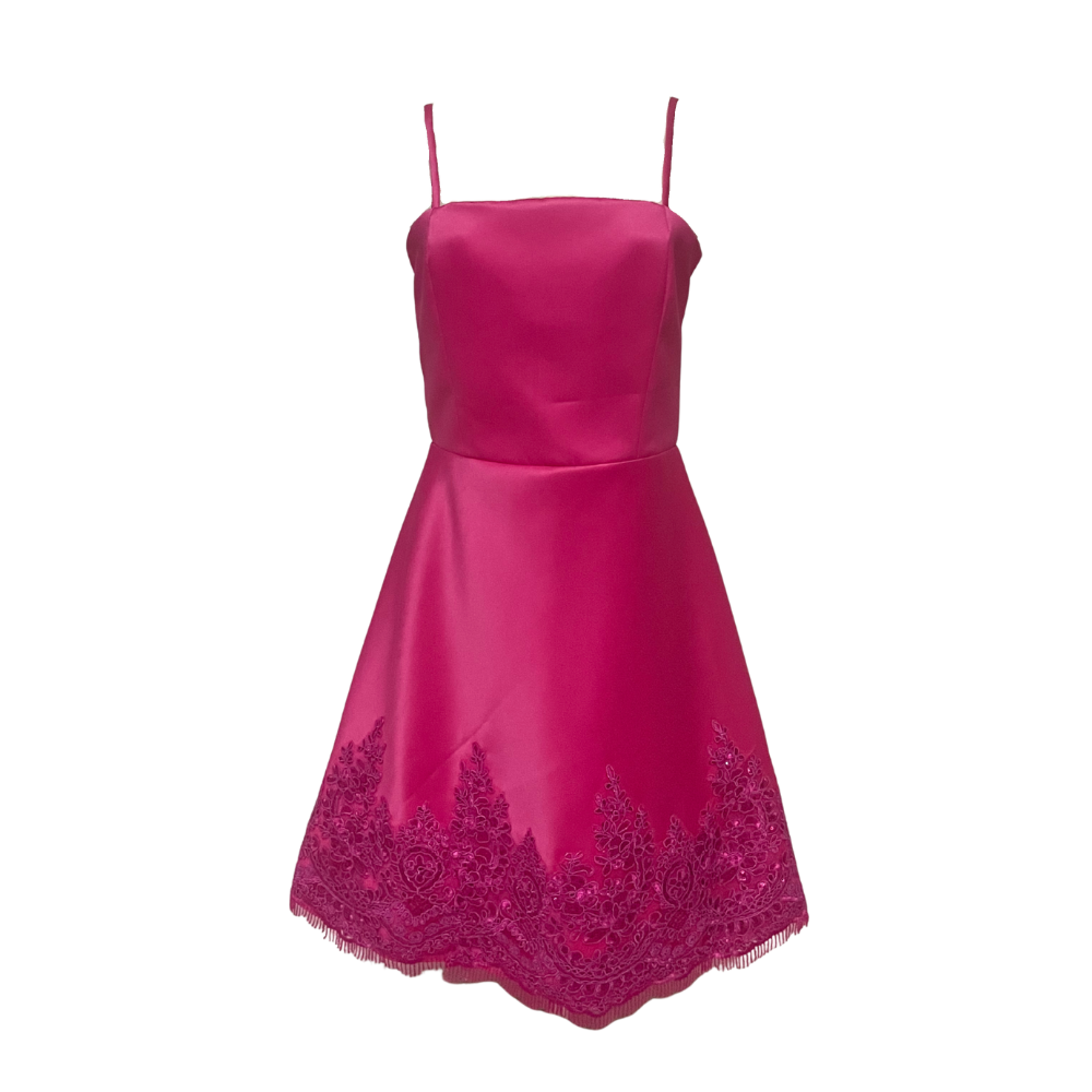 AUVORA Magenta Pink Sophisticated Elegant Mini Dress with Lace Bottom 