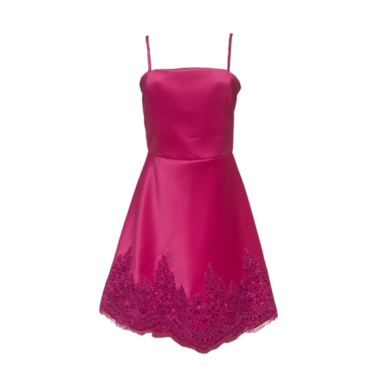 AUVORA Magenta Pink Sophisticated Elegant Mini Dress with Lace Bottom 