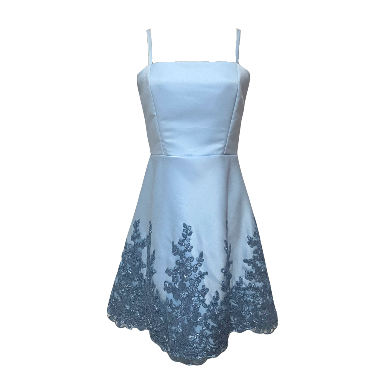 AUVORA Baby Light Blue Floral Duchess Satin Luxury Formal Mini Dress