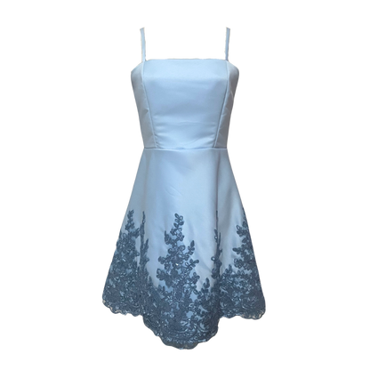 AUVORA Baby Light Blue Floral Duchess Satin Luxury Formal Mini Dress