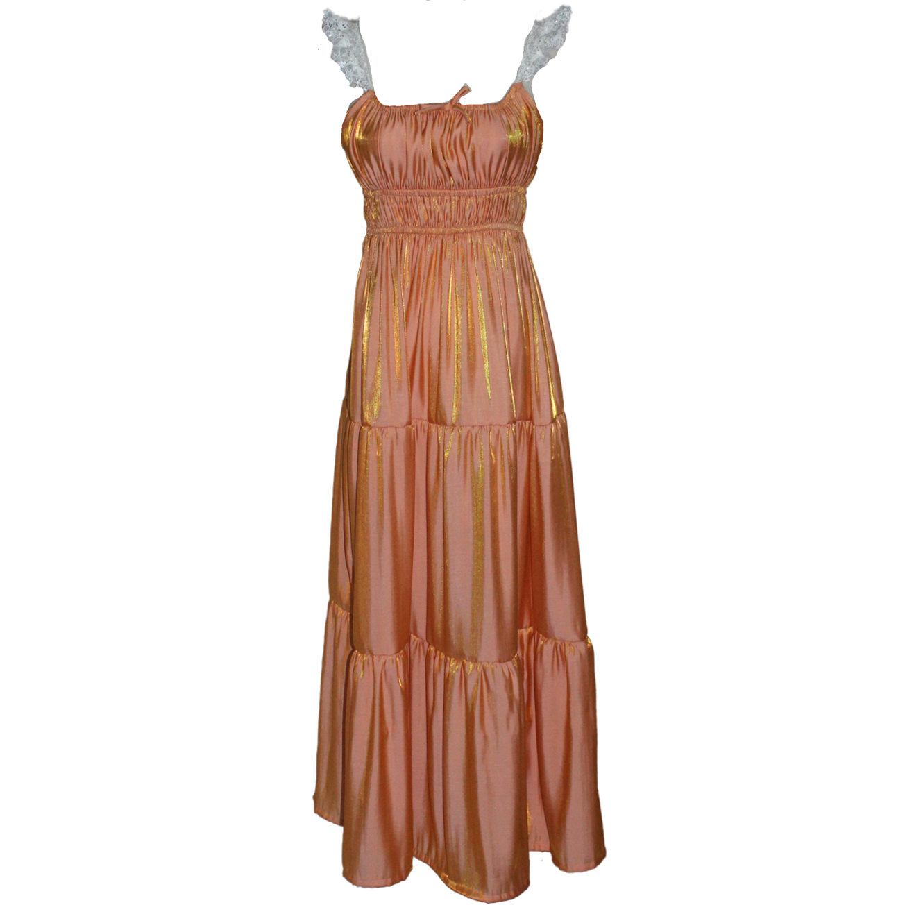 AUVORA Aphrodite Style Golden Orange Iridescent Milkmaid Maxi Dress