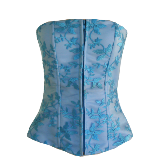 AUVORA Blue Floral Bustier Strapless Corset Top