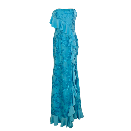 AUVORA Baby Blue Floral Maxi Dress wirh Ruffle Fashion Details 