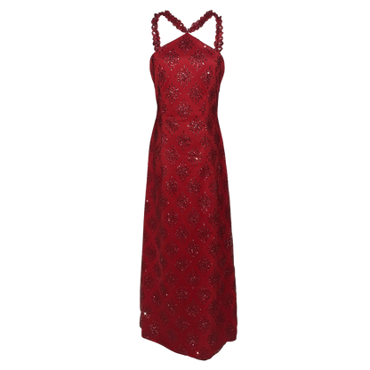 AUVORA Red Holiday Christmas Halter Maxi Dress