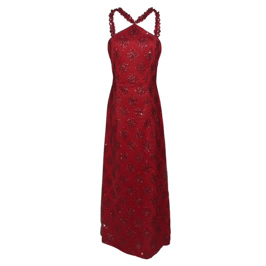 AUVORA Red Holiday Christmas Halter Maxi Dress