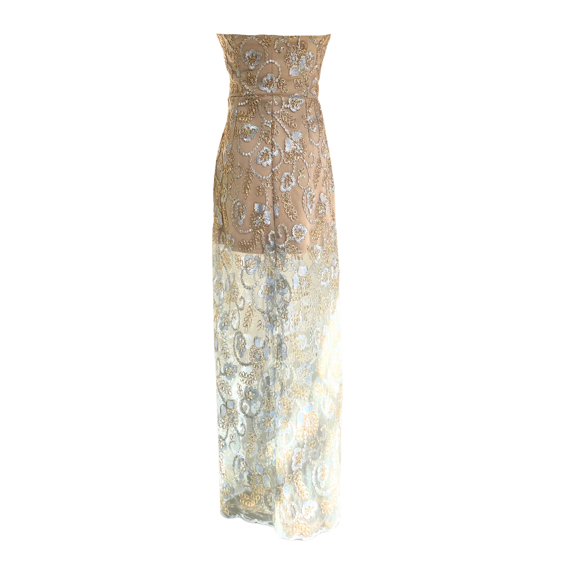 AUVORA Blue Floral Beige Lining Maxi Dress Back Sunlight