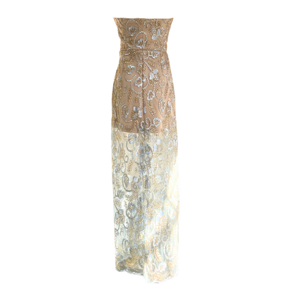 AUVORA Blue Floral Beige Lining Maxi Dress Back Sunlight