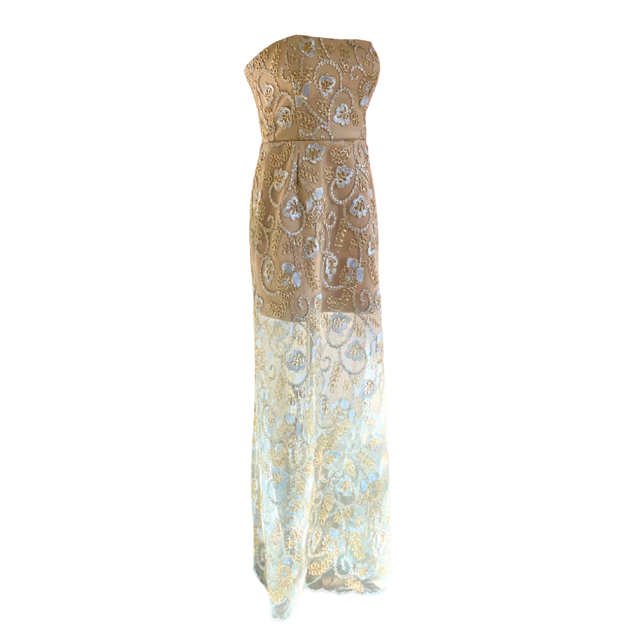 AUVORA Blue Floral Beige Lining Maxi Celestial Formal Dress Side Sunlight