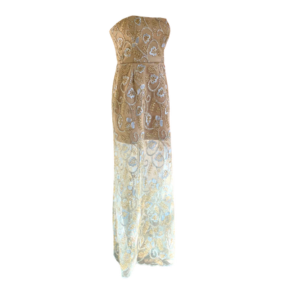 AUVORA Blue Floral Beige Lining Maxi Celestial Formal Dress Side Sunlight