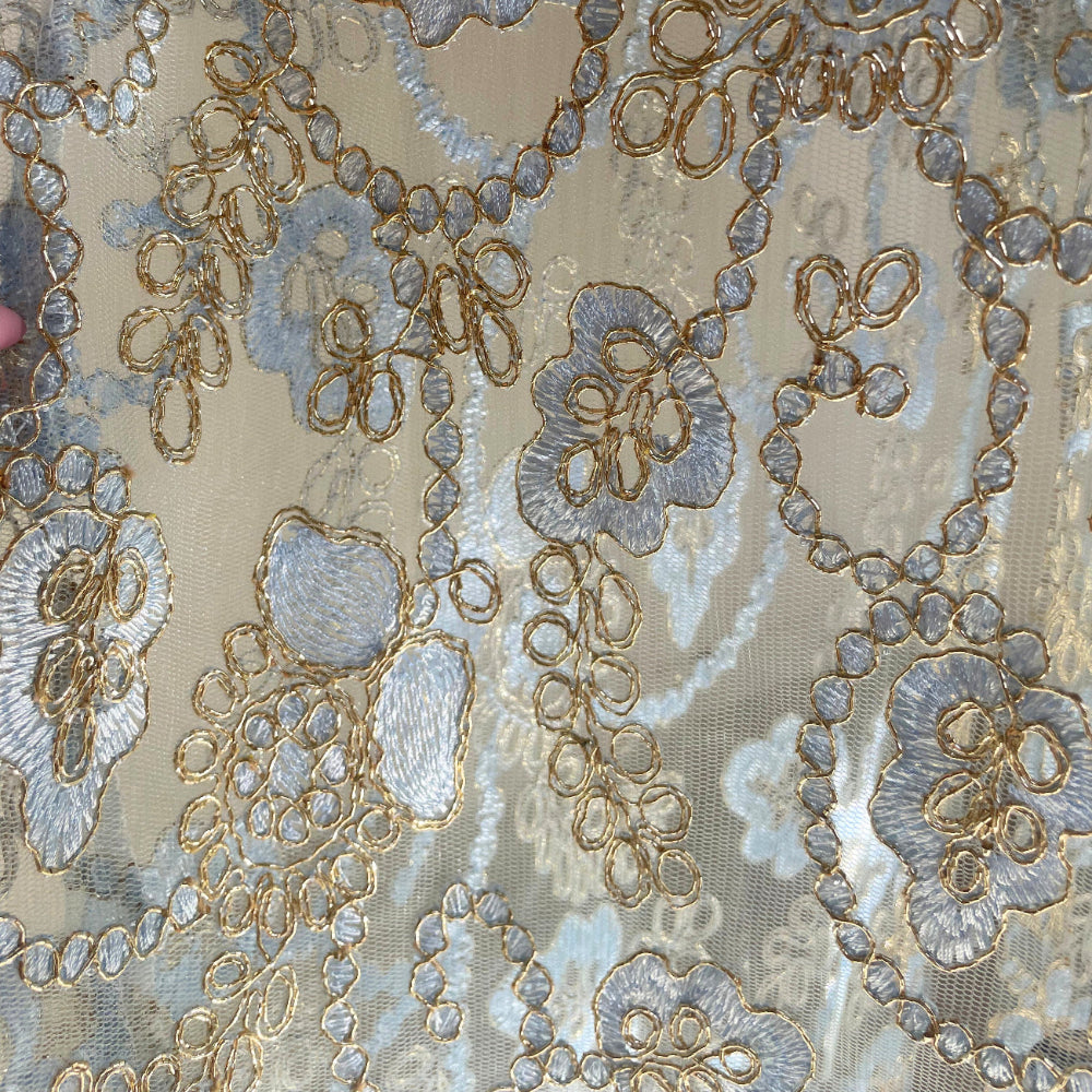 AUVORA Celestial Blue Maxi Dress Floral Metallic Details