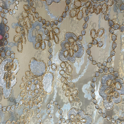 AUVORA Celestial Blue Maxi Dress Floral Metallic Details