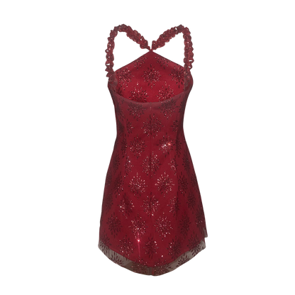 CHERRY DIAMOND HALTER MINI DRESS