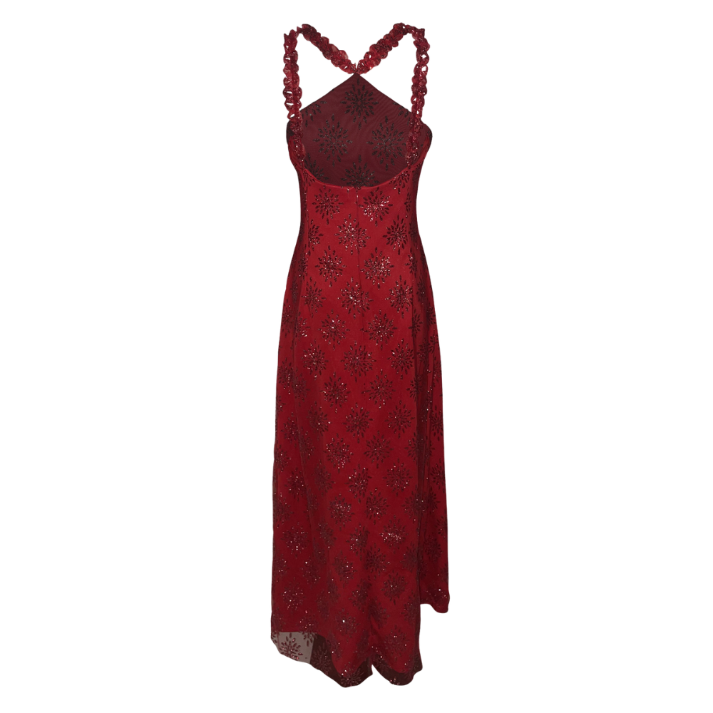 fitted lace wedding dress The Cherry On Top Red Satin Maxi Dress Large / Red