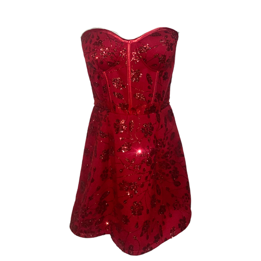 AUVORA Red Floral Corset Holiday Christmas Mini Dress