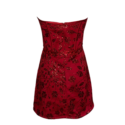 AUVORA Red Floral Holiday Christmas Corset Mini Dress