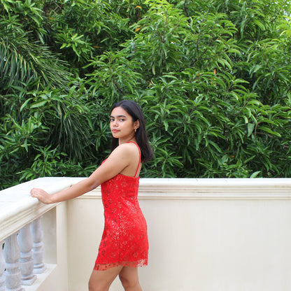 AUVORA Red Floral Halter Holiday Christmas Mini Dress
