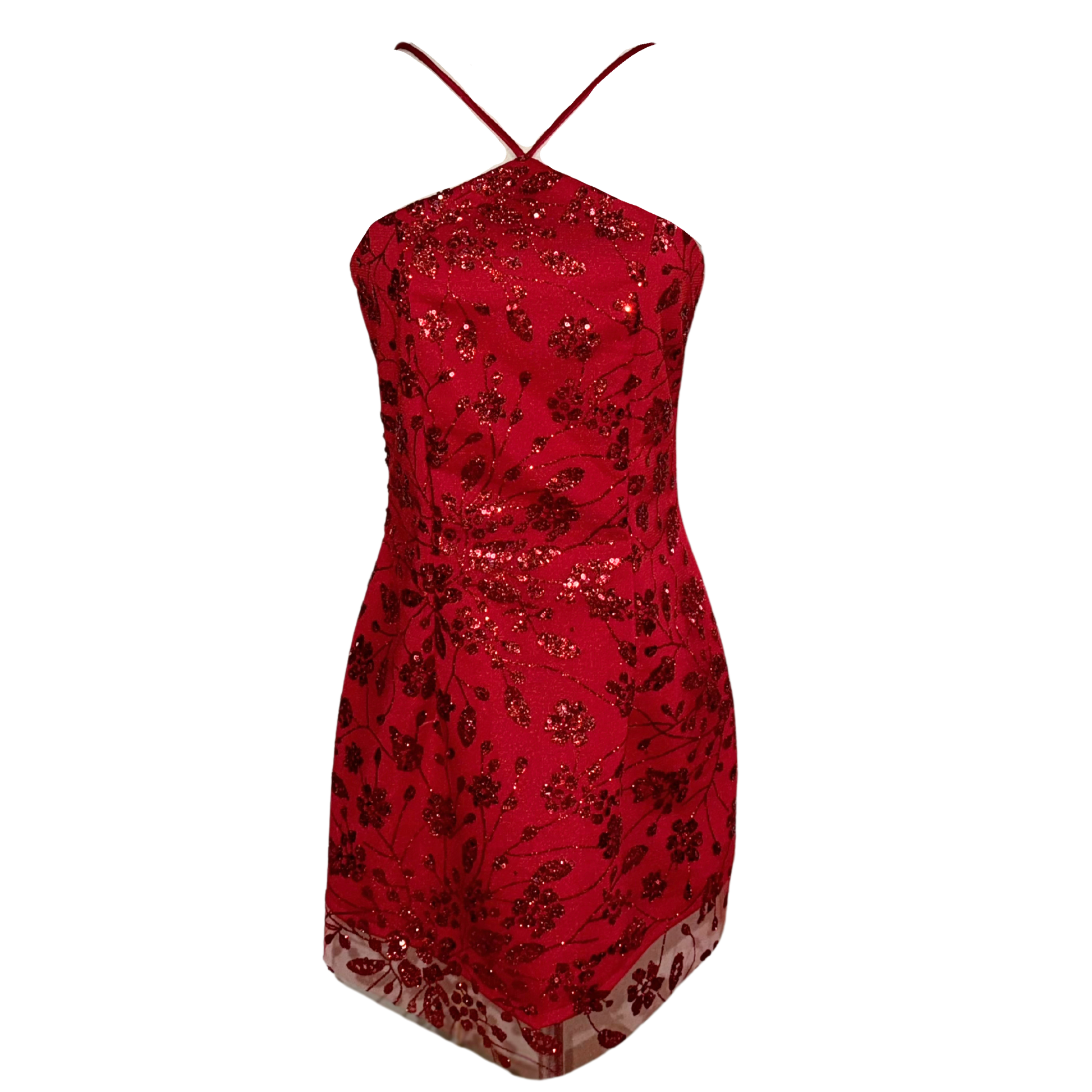 AUVORA Red Floral Halter Holiday Christmas Mini Dress 