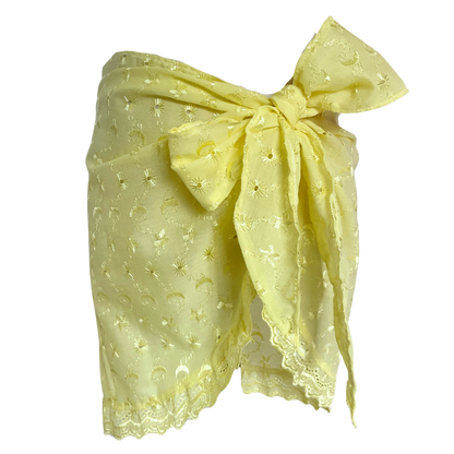 AUVORA Pastel Butter Yellow Resort Beach Cover Up Sarong Skirt