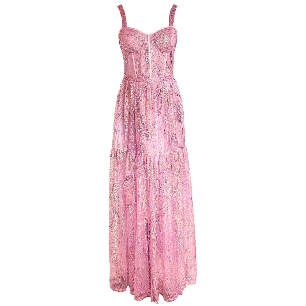 AUVORA Pink Metallic Corset Custom Formal Black Tie Gown