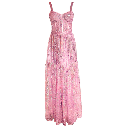 AUVORA Pink Metallic Corset Custom Formal Black Tie Gown