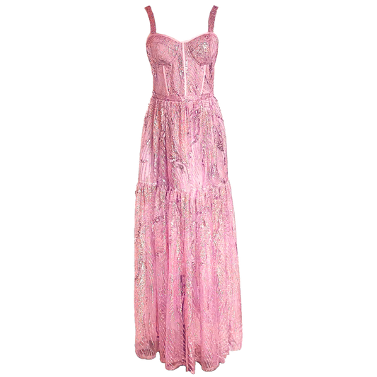 AUVORA Pink Metallic Corset Custom Formal Black Tie Gown