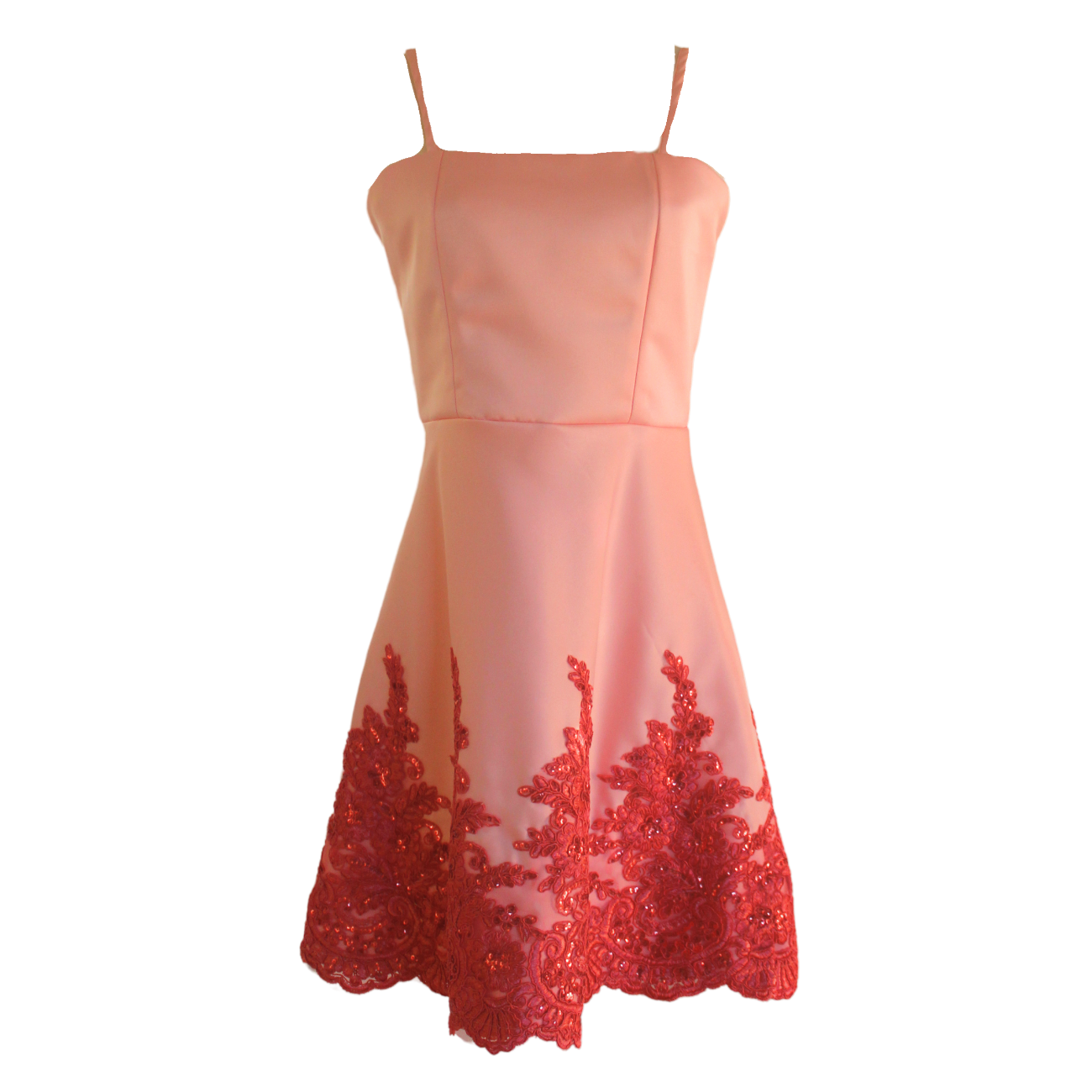 AUVORA Peach Pink Floral Duchess Satin Formal Luxury Mini Dress