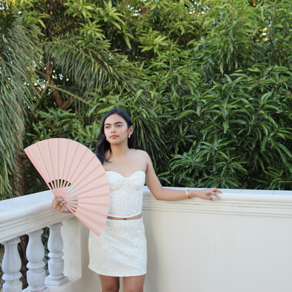 AUVORA White Luxury Strapless Corset and Mini Skirt Set Exquisite Peach Fan Lifestyle