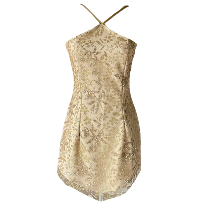 GOLDEN FLEUR HALTER MINI DRESS