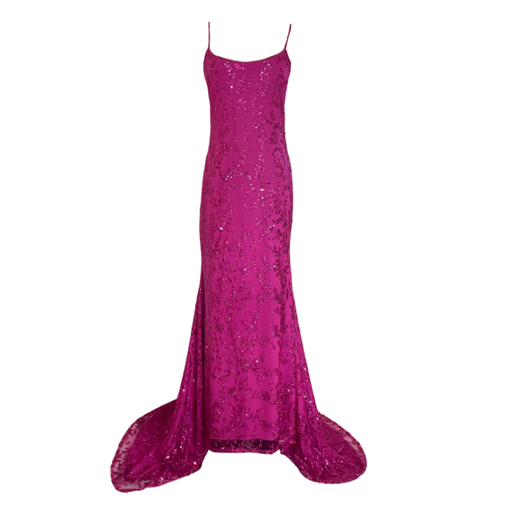 AUVORA Magenta Pink Floral Mermaid Formal Prom Gala Gown