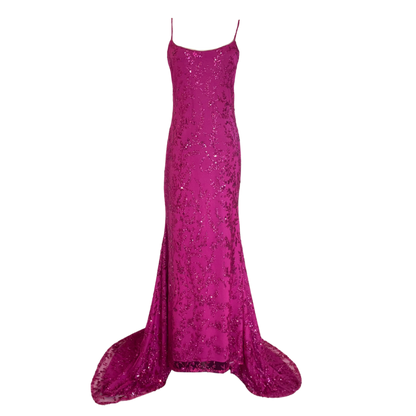 AUVORA Magenta Pink Floral Mermaid Formal Prom Gala Gown