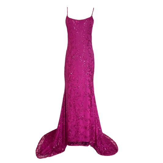 AUVORA Magenta Pink Floral Mermaid Formal Prom Gala Gown