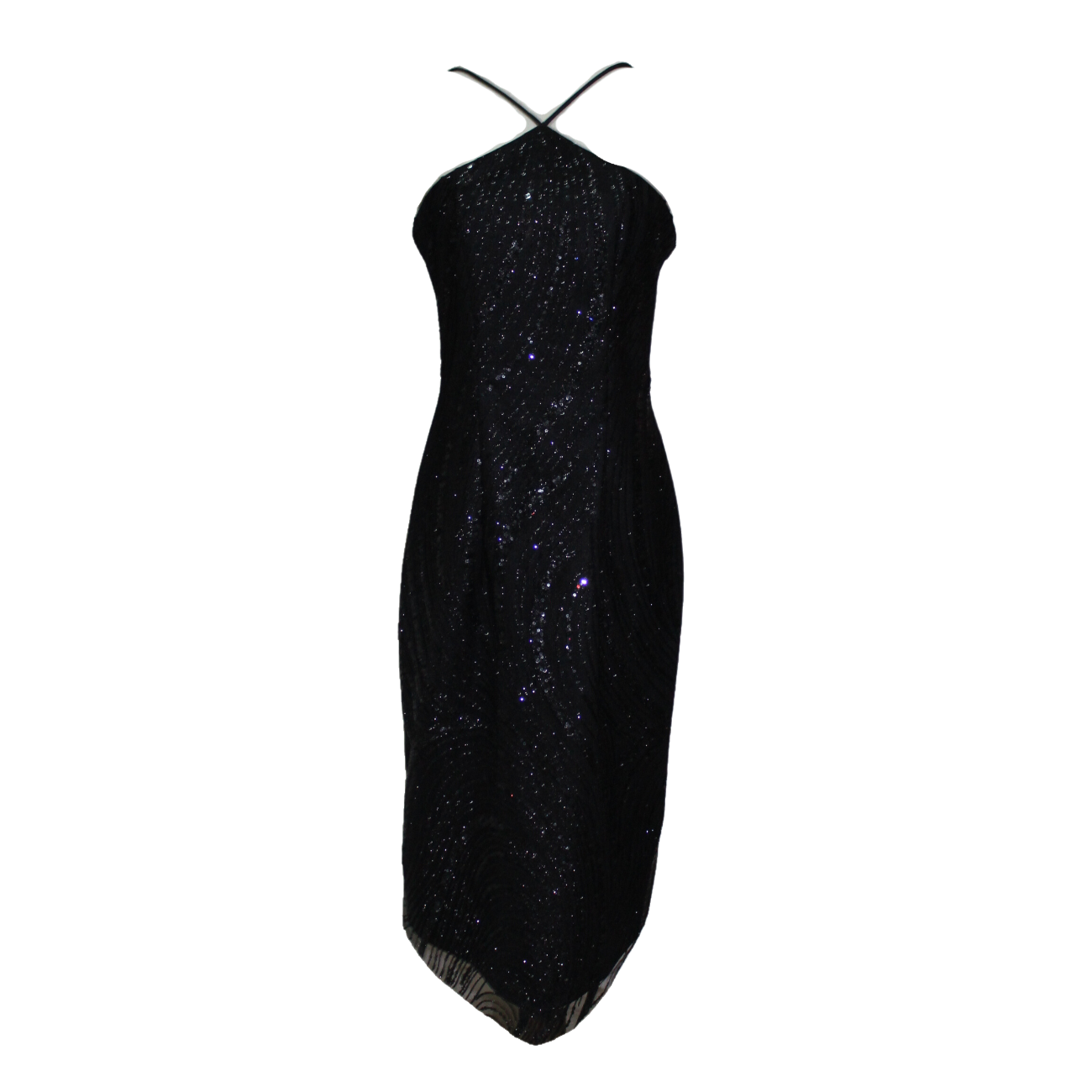 AUVORA Black Sequins Halter Midi Dress