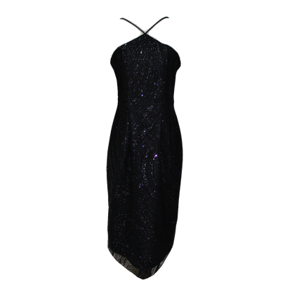 AUVORA Black Sequins Halter Midi Dress