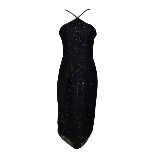 AUVORA Black Sequins Halter Midi Dress