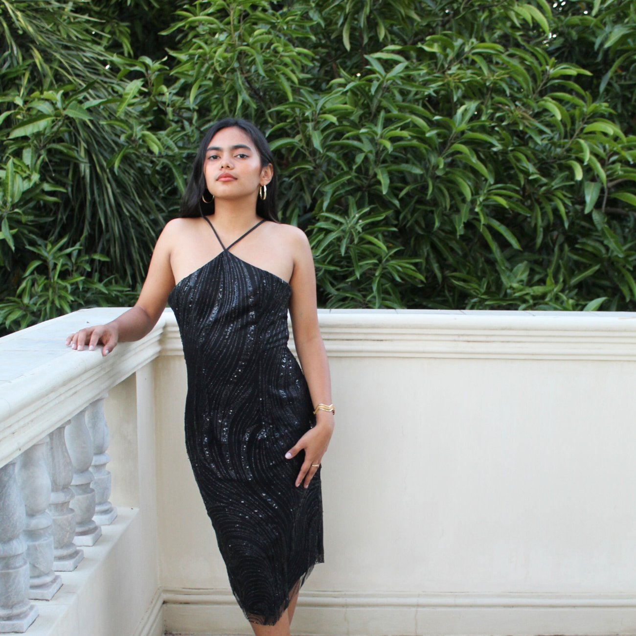 AUVORA Black Sequins Midi Dress Lifestyle