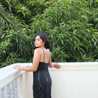 AUVORA Black Sequins Midi Dress Lifestyle Back