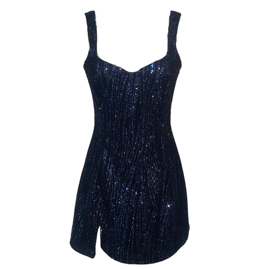 AUVORA Nay Blue Sequins Elegant Holiday Luxury Mini Dress